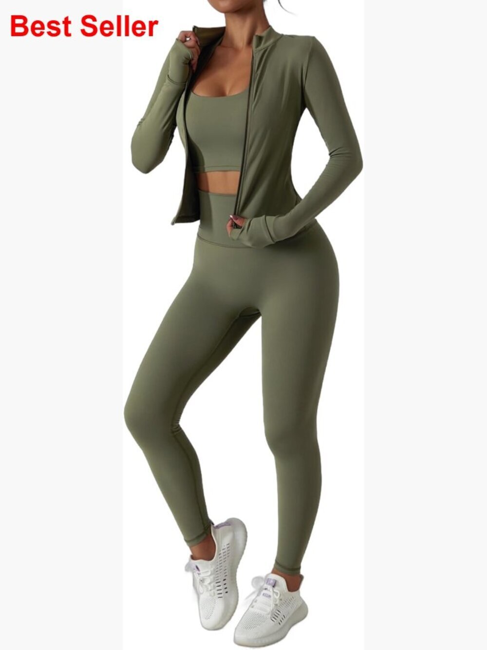 3-Piece Workout Set with Sports Bra, Leggings & Zip Jacket